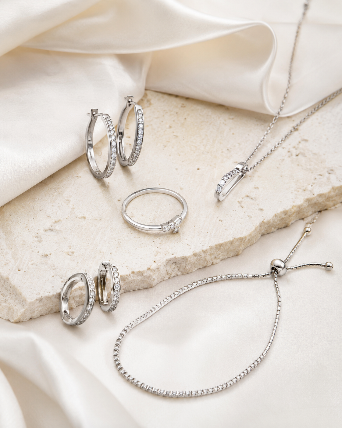 Wholesale 925 sterling silver earrings ring necklace and bracelet on ivory stone