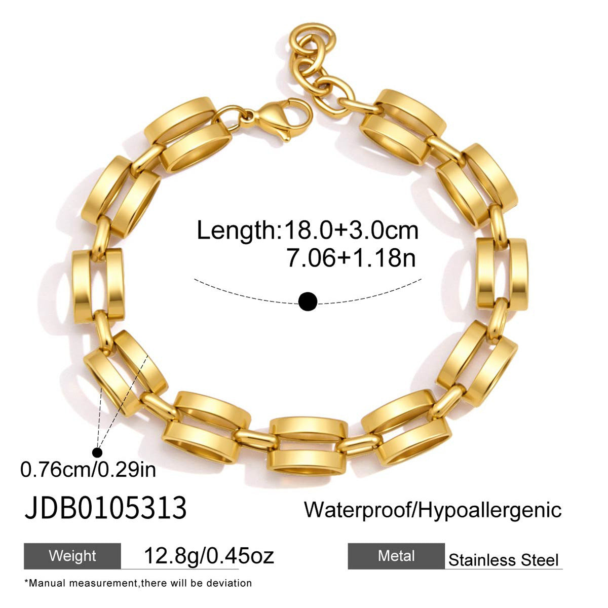Twin-bar chain bracelet dimensions