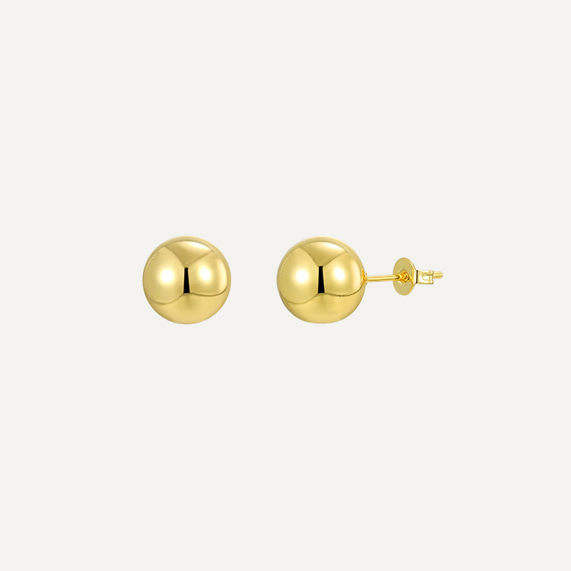gold plated polished ball stud earrings on a white background