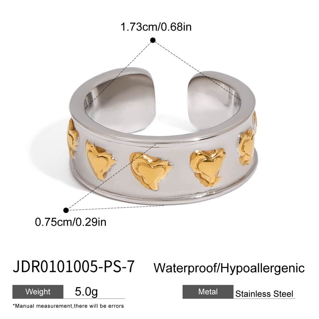 Heart Stainless Steel Ring and Stud Earring Collection in Mixed Finishes – on-model view