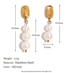 asymmetrical pearl earrings with lengths and weight details