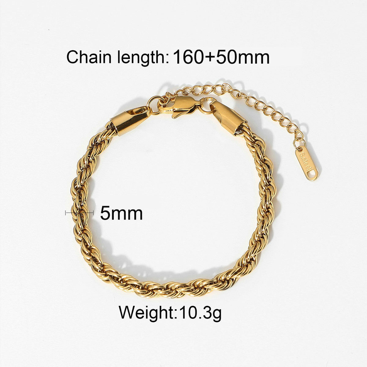 Gold-tone rope-chain bracelet with extension