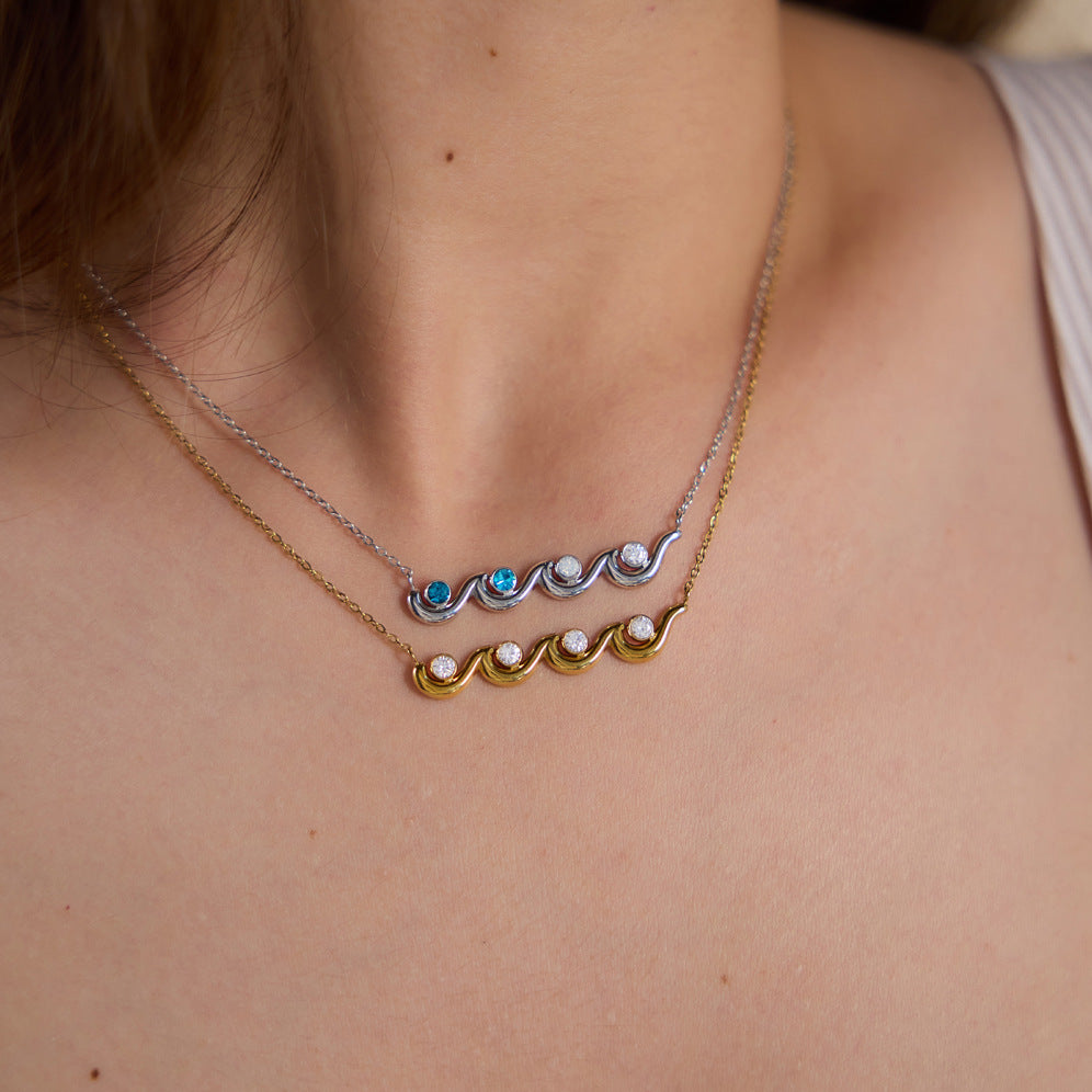 Close view of wave bars with clear and blue stones