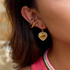 Stainless Steel Heart and Clear Accent Earring Collection – close-up view