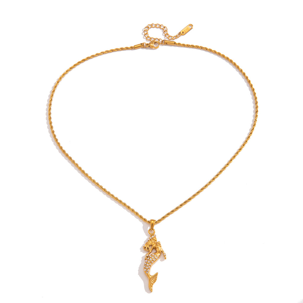 Full mermaid pendant necklace showing the chain and extender