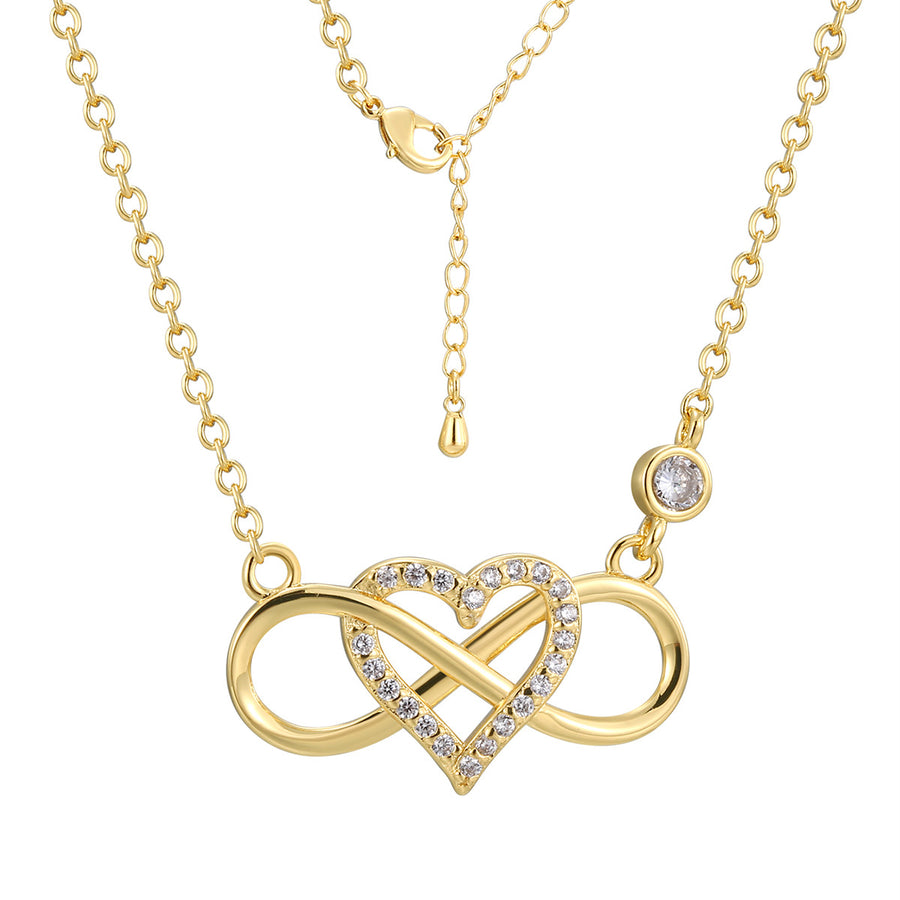 gold plated infinity heart station necklace with clasp and extension chain