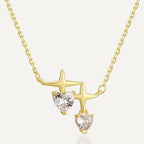 gold plated 925 sterling silver star and heart station necklace