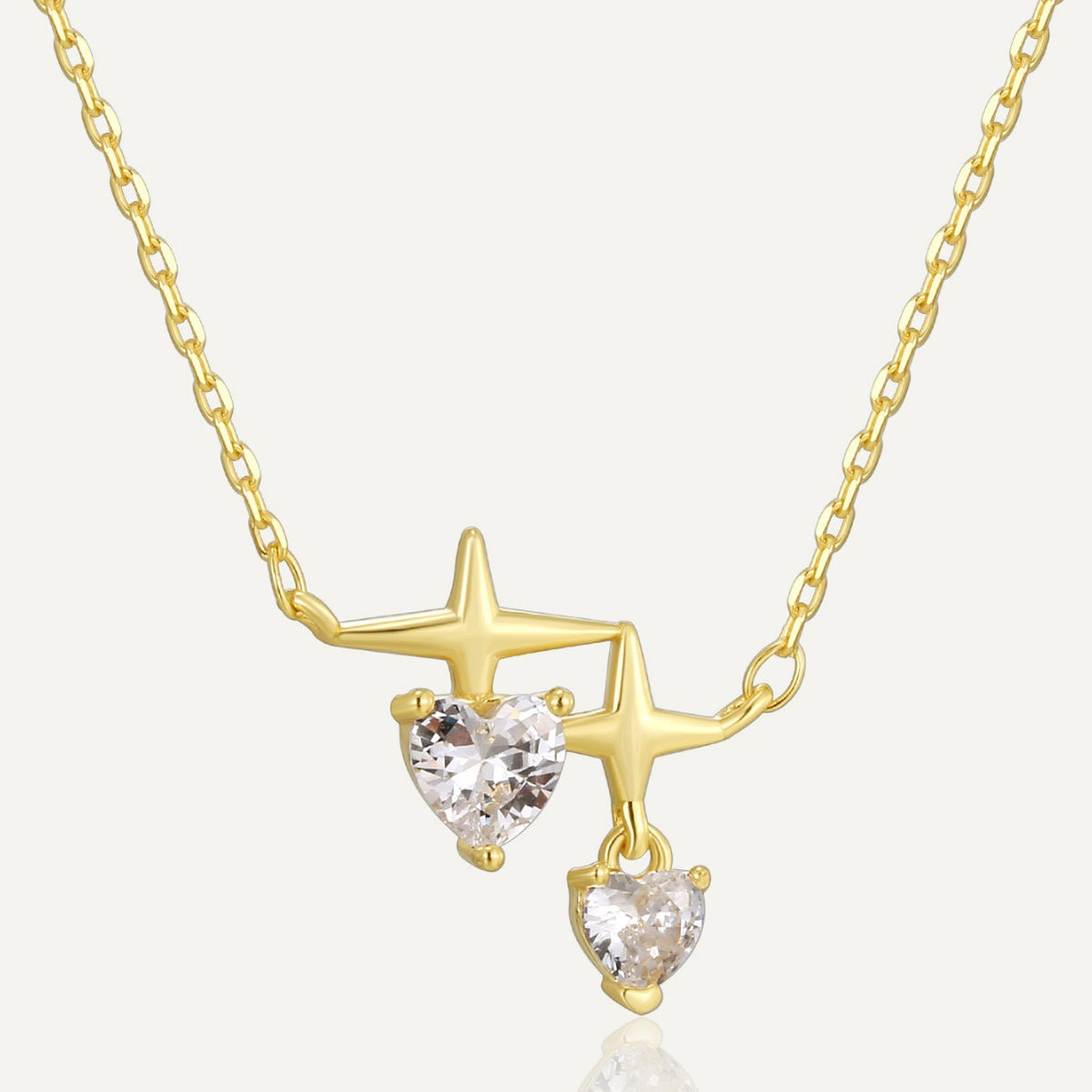 gold plated 925 sterling silver star and heart station necklace