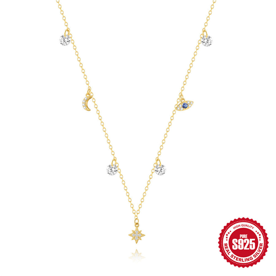 gold plated 925 sterling silver star moon zirconia necklace