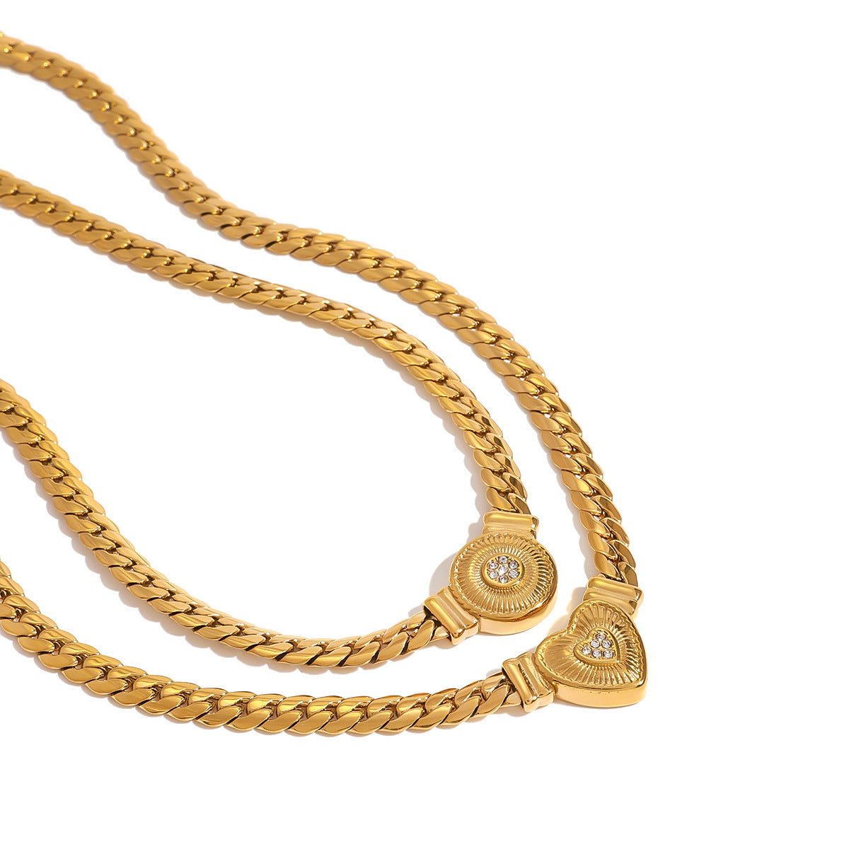 Gold-Tone Clear Stone Heart Stainless Steel Necklace Collection — alternate angle