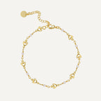 gold plated brass anklet with open hearts and white beads