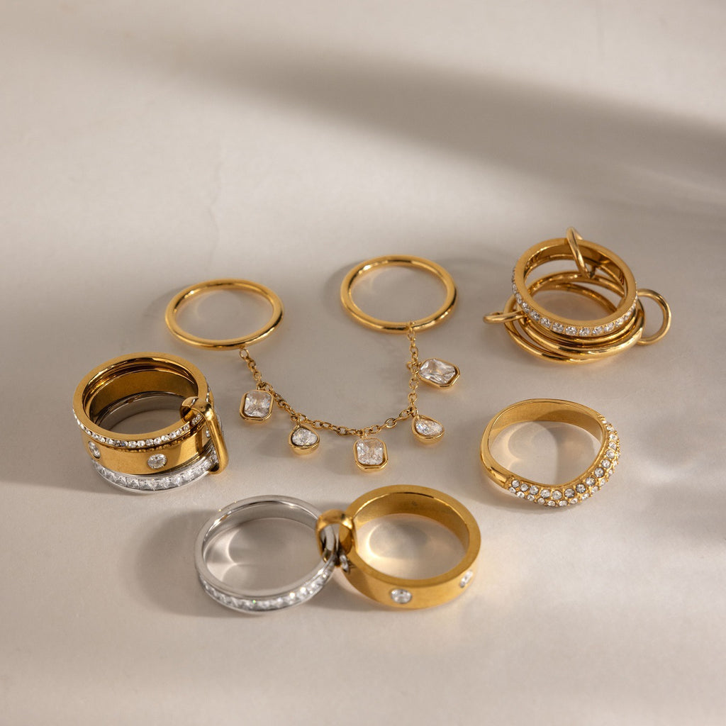 Ring assortment with dangling clear accents