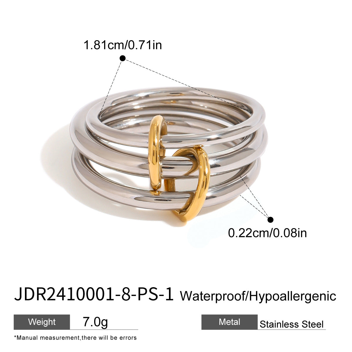 Two-Tone Stacked Stainless Steel Band Ring — wholesale view 5