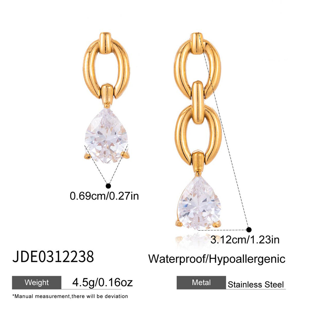 Gold-tone asymmetric link drop earrings with measurements