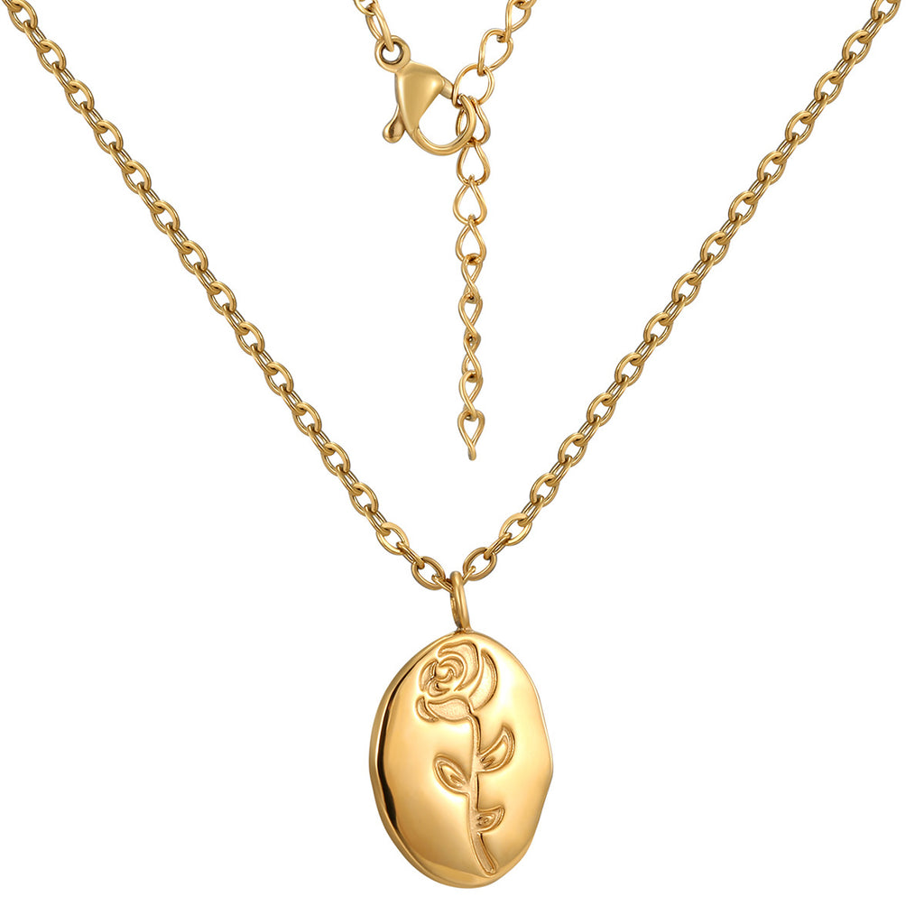 full cable chain and extension detail of the floral pendant necklace