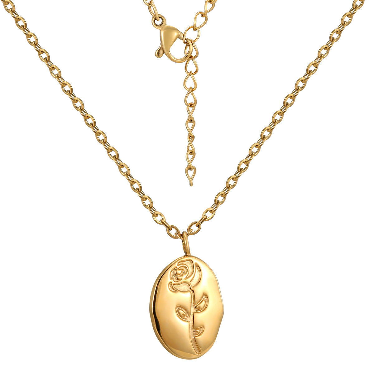 full cable chain and extension detail of the floral pendant necklace