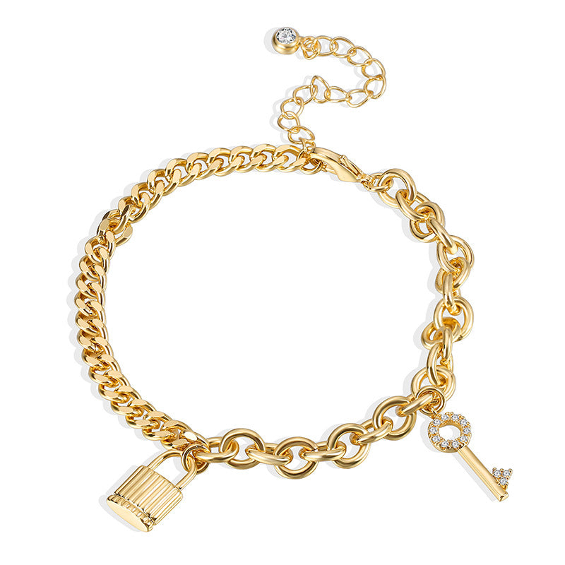 isolated lock and zirconia key charm anklet with extension chain