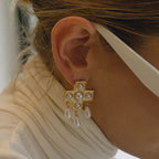 Gold-Tone Pearl-Look Cross Stainless Steel Drop Earrings styled product view