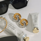 Two-Tone Stainless Steel Earrings and Lariat Necklace Collection — styled view