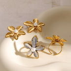 Gold-Tone Floral Stainless Steel Earrings and Rings shown on model