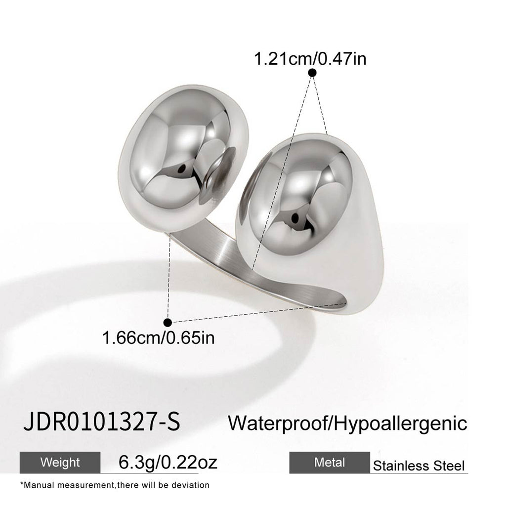 Silver tone pebble ring front and band profile