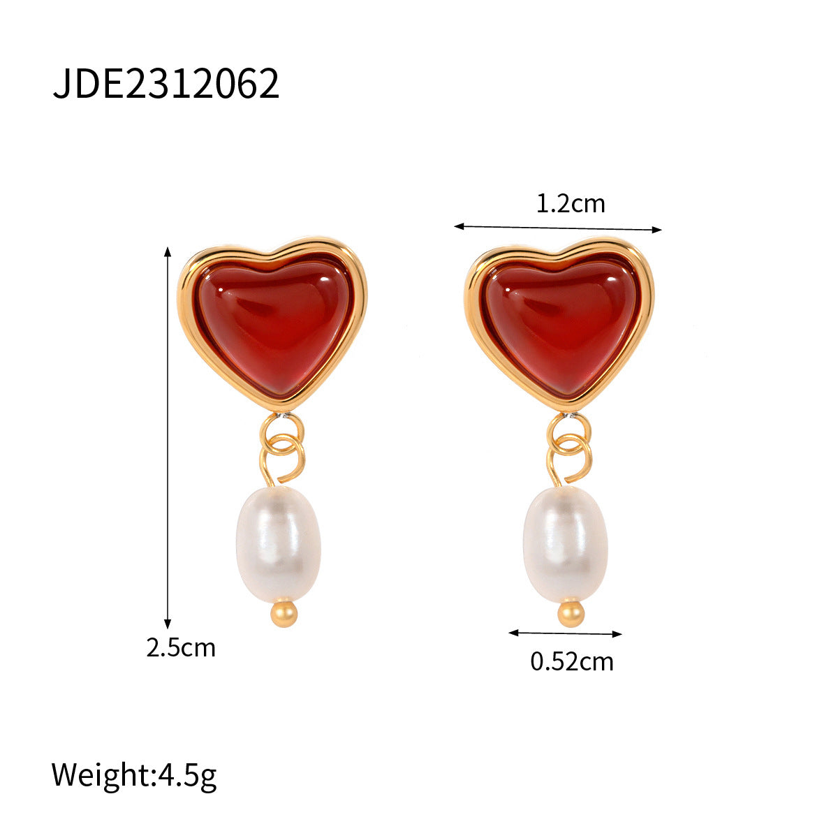 Gold-Tone Red Heart Stainless Steel Earring Collection — wholesale view 6