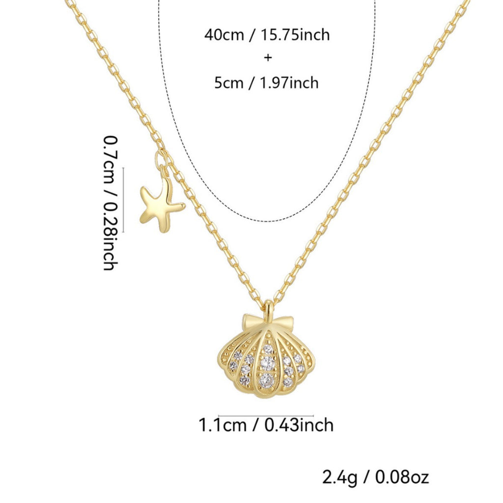 size guide for seashell necklace with 40 cm chain and 5 cm extension