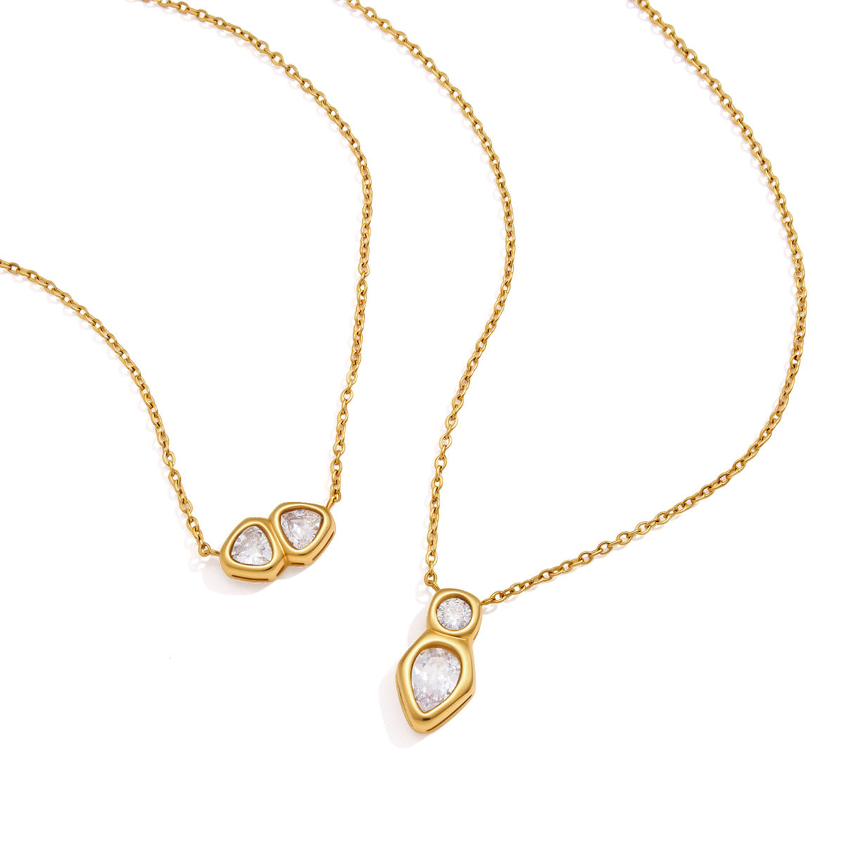 Gold tone paired stone necklace designs on white