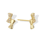 isolated front and side view of mixed-surface bow stud earrings