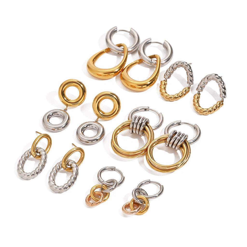 Two-Tone Circular Stainless Steel Earring Collection — wholesale view 4