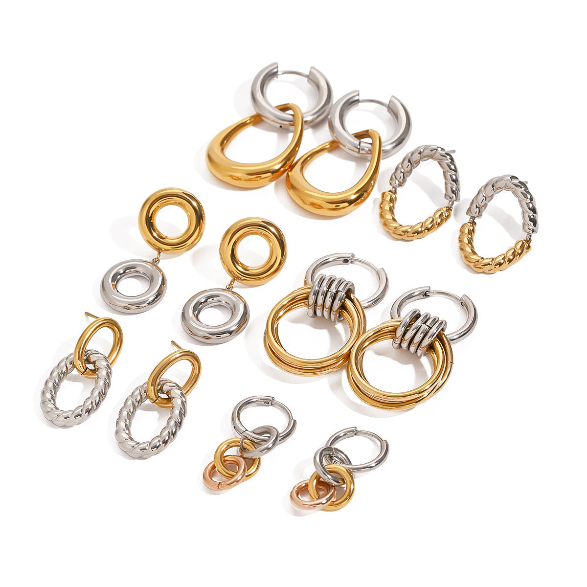 Two-Tone Circular Stainless Steel Earring Collection — wholesale view 4