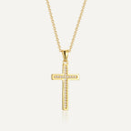 gold plated brass cross pendant necklace with clear stones