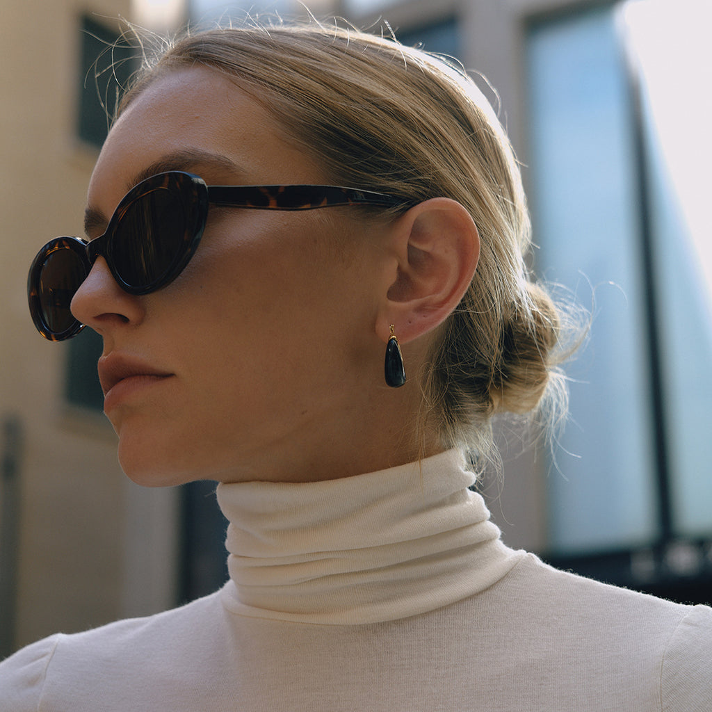 Resin Drop Stainless Steel Hoop Earrings in Three Colors — front view