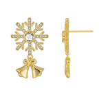 Front and side views of the gold plated snowflake and bell earring