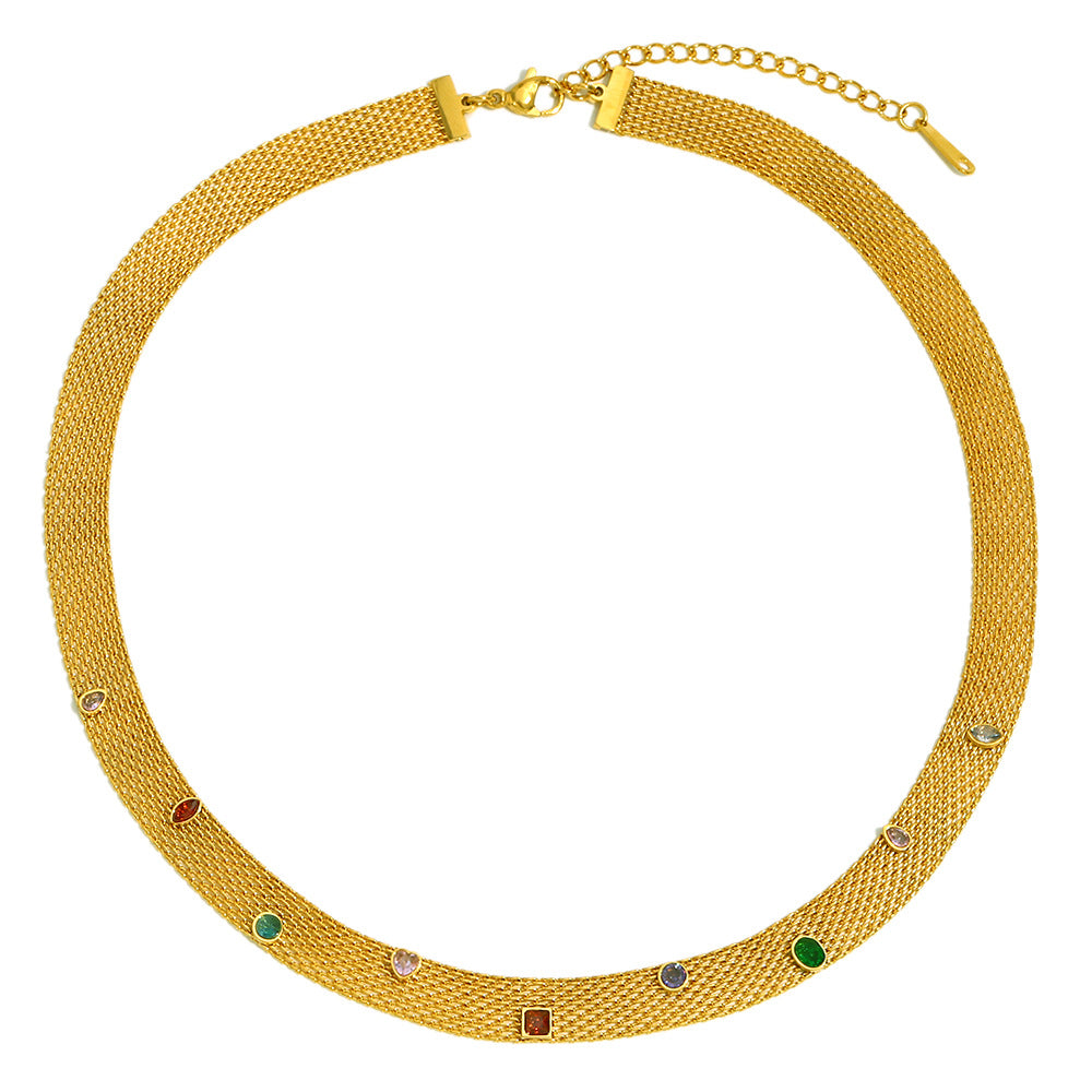 Gold Plated Stainless Steel Multicolor Accent Mesh Choker — clasp detail