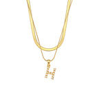 Imitation pearl letter H pendant on layered stainless steel chains