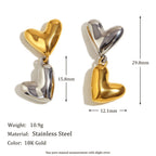 Gold Plated and Silver 316L Stainless Steel Heart Drop Earrings — 29.8 mm earring length diagram