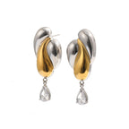 Two-tone folded earrings with clear teardrop drops