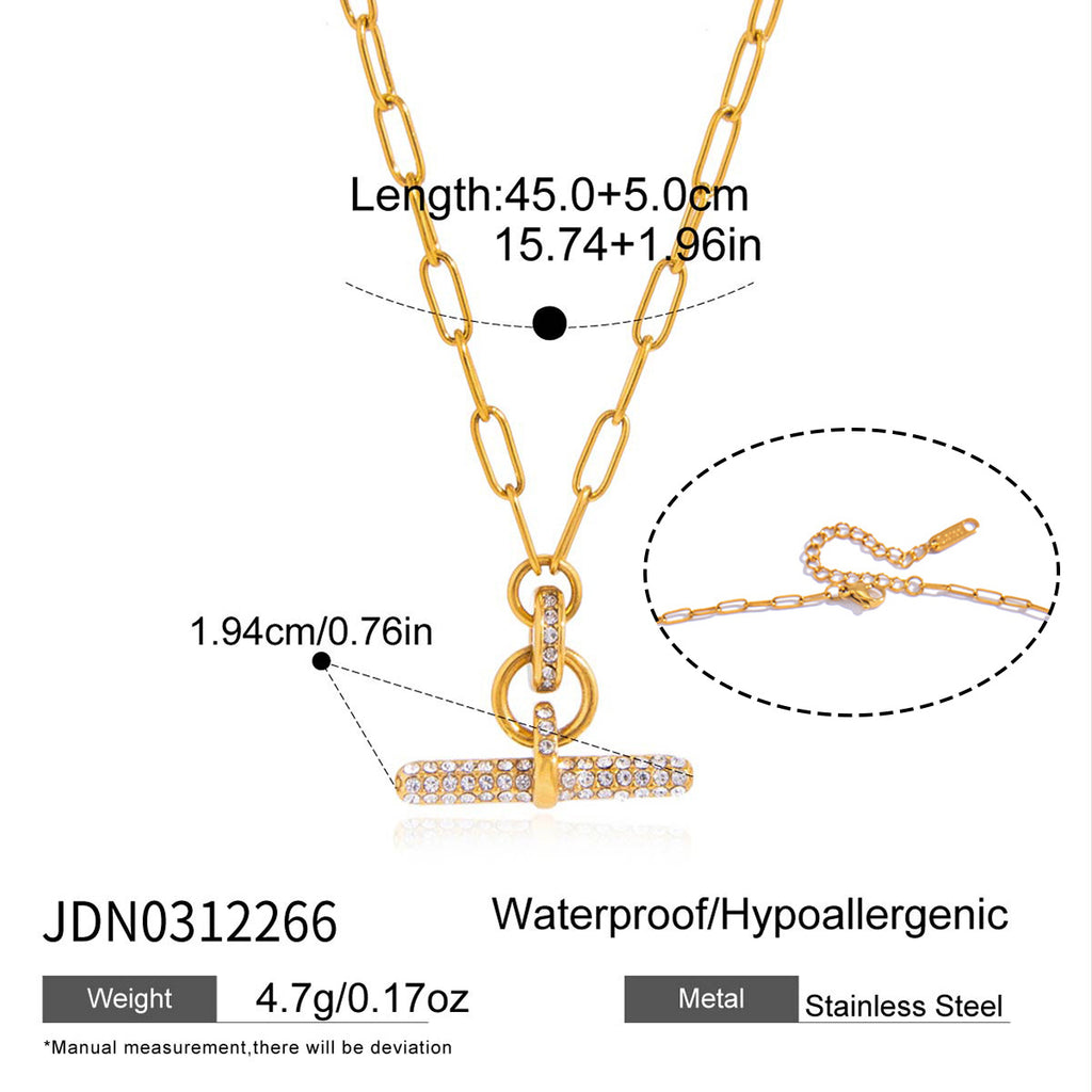 Gold-tone pave bar and chain length diagram