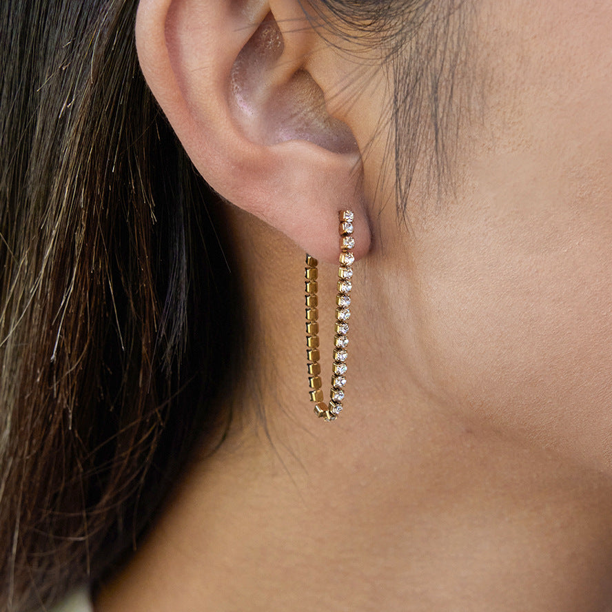 Gold-Tone Clear Accent Chain Tassel Stainless Steel Drop Earrings styled product view