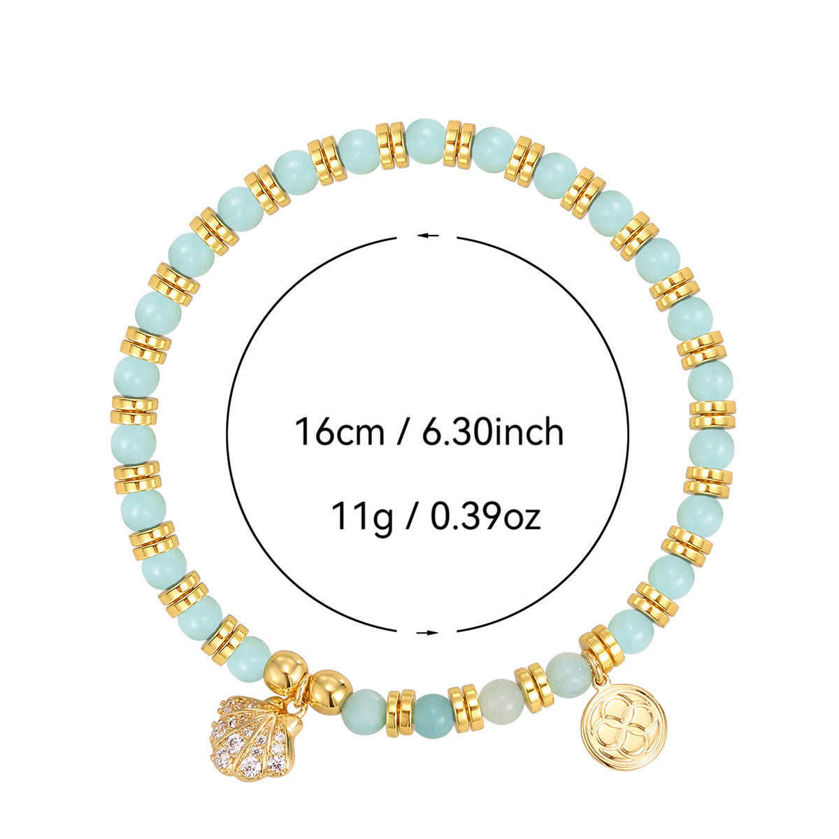 seashell charm bead bracelet with listed 16 cm length and 11 g weight