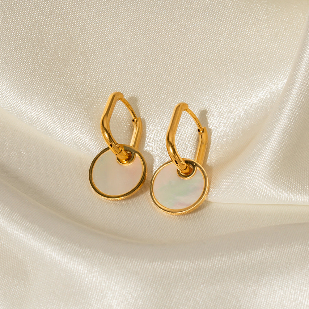 Gold plated white inlay drop earrings styled pair