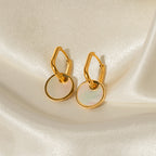 Gold plated white inlay drop earrings styled pair