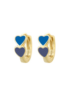 Gold Plated 925 Sterling Silver Colorful Double Heart Hoop Earrings — blue and navy hearts