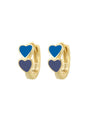 Gold Plated 925 Sterling Silver Colorful Double Heart Hoop Earrings — blue and navy hearts