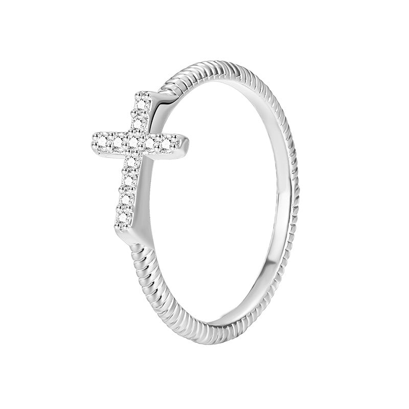 silver finish zirconia cross ring variant