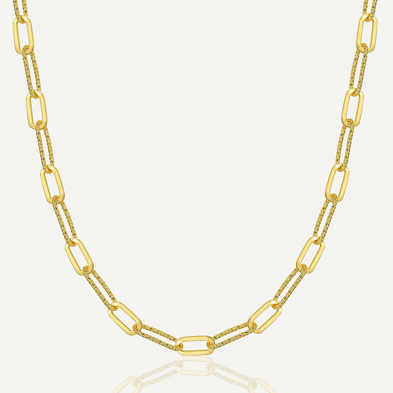 gold plated brass necklace with paperclip and curb chain links