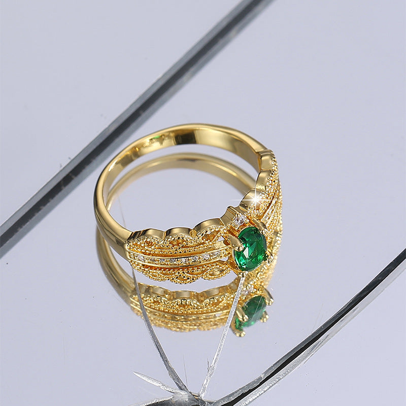 side angle showing the interlaced multi-row cocktail ring setting
