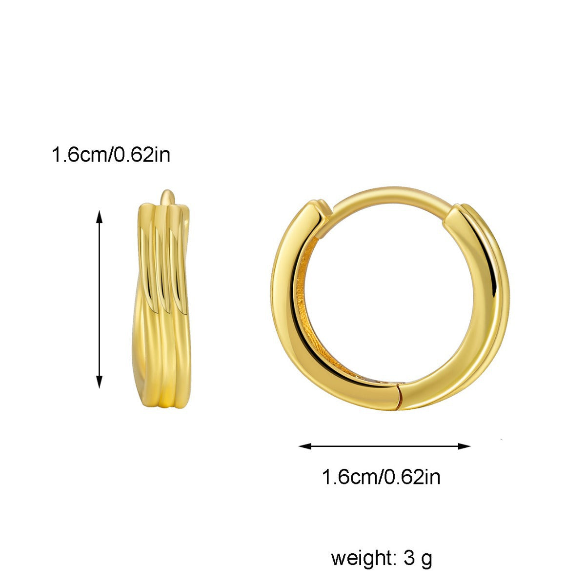 triple-ridge huggie hoop earrings with 1.6 cm dimensions