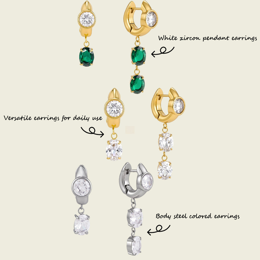Three asymmetric earring options with one- and two-stone drops